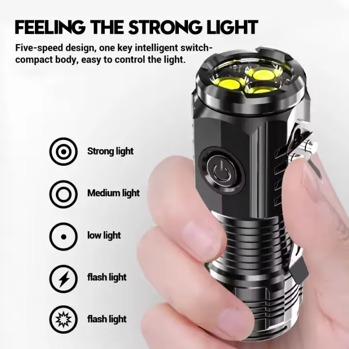 Mini Portable Outdoor Flashlight LED Flashlights High Lumens Three Eyed Rechargeable Lightning For Outdoor