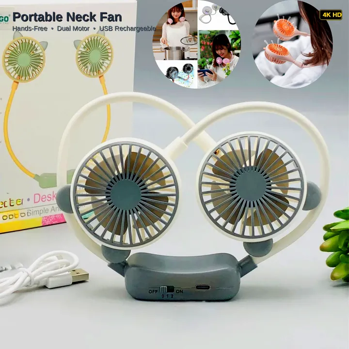 Portable Neck Fan USB Rechargeable Wearable Neckband Fan | Foldable Handheld Bladeless Mini Fan for Kitchen Home Office Outdoor - Image 3