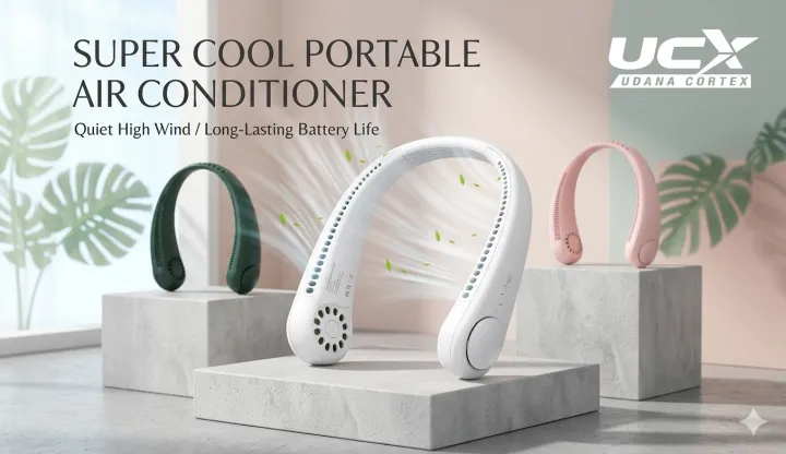 UCX Premium Portable Neck Fan - Bladeless Wearable Personal Fan - 360 Surround Airflow Rechargeable USB Fan - Ultra Quiet Hands Free Fan for Gym & Travel