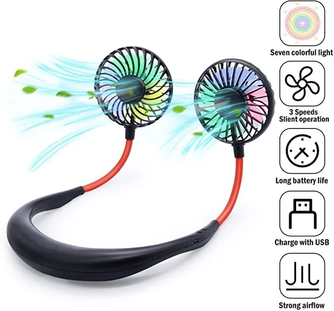 Portable Neck Fan USB Rechargeable Wearable Neckband Fan | Foldable Handheld Bladeless Mini Fan for Kitchen Home Office Outdoor